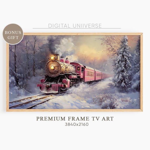 Frame Tv Christmas Express Train Frame Tv Art Moody Winter Landscape Snowy Railroad Christmas Tv Art