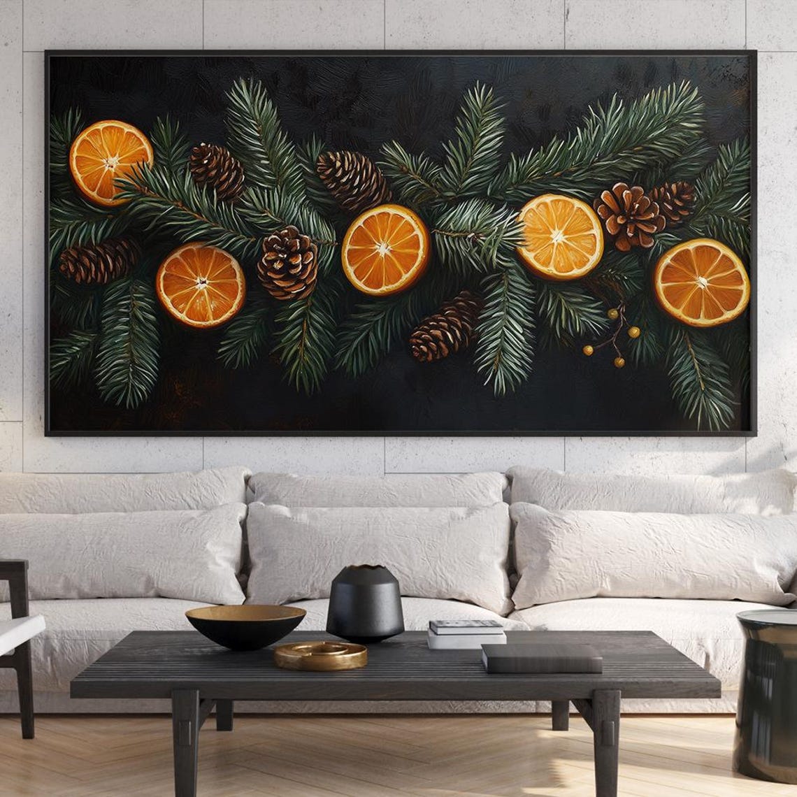Christmas Garland with Orange Slices and Pinecones Dark Holiday Poster - Image 5