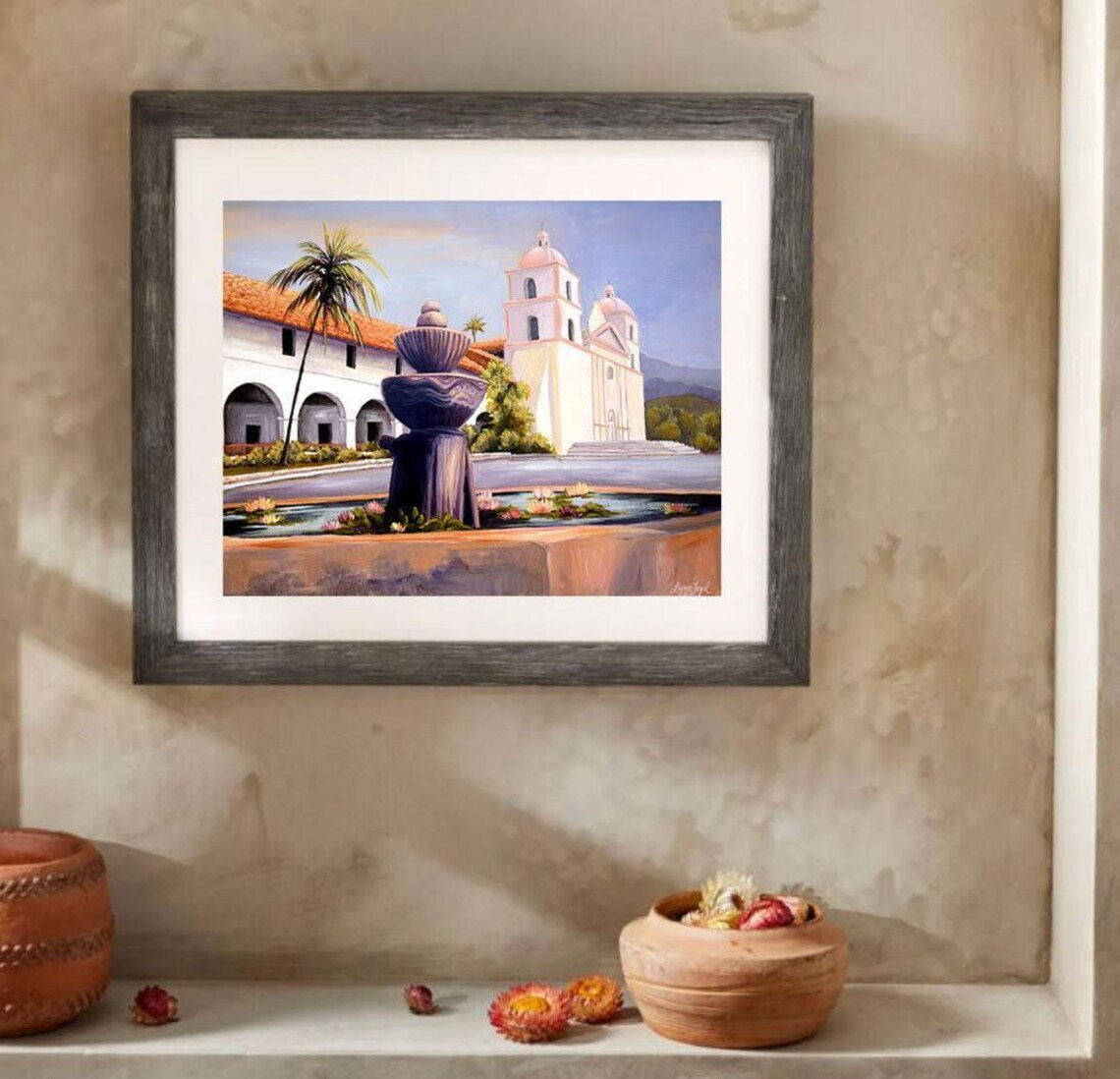 Santa Barbara Mission Art Print, Christmas Decor - Image 2
