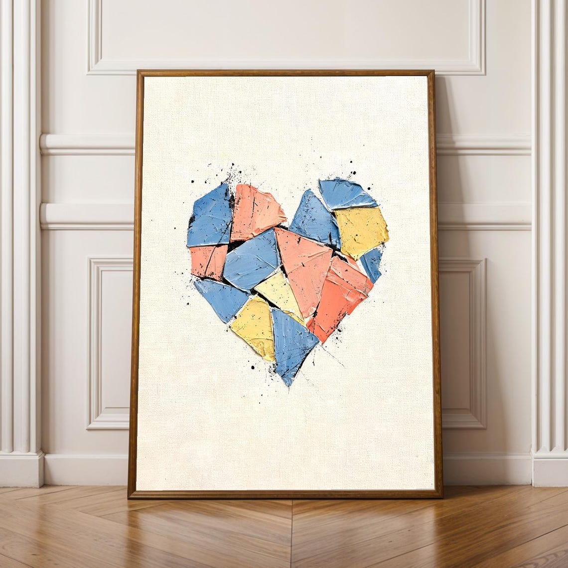 Abstract Fragmented Heart Poster Modern Muted Cobalt Blue And Warm Coral