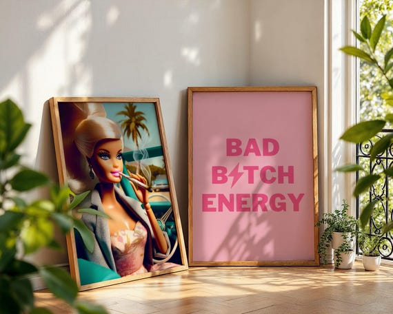 Bad Btch Energy Set Of 2 Pink Prints Smoking Doll Poster Feminist Room
