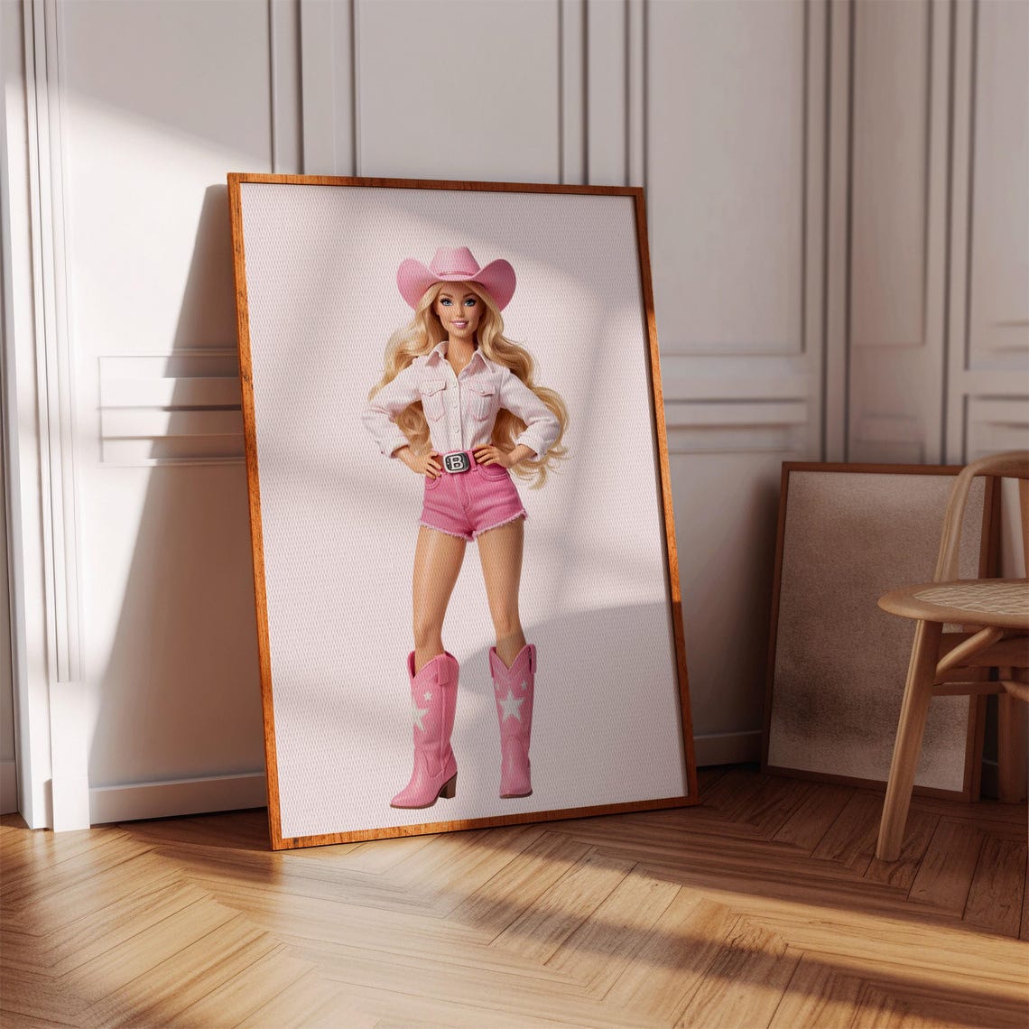 Pink Cowgirl Wall Art Print Cowboy Girl Poster Fashion Doll Illustration Girls Room Decor