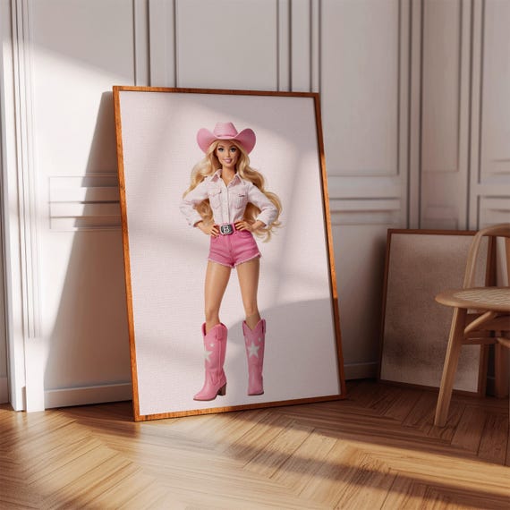 Pink Cowgirl Wall Art Print Cowboy Girl Poster Fashion Doll Illustration Girls Room Decor