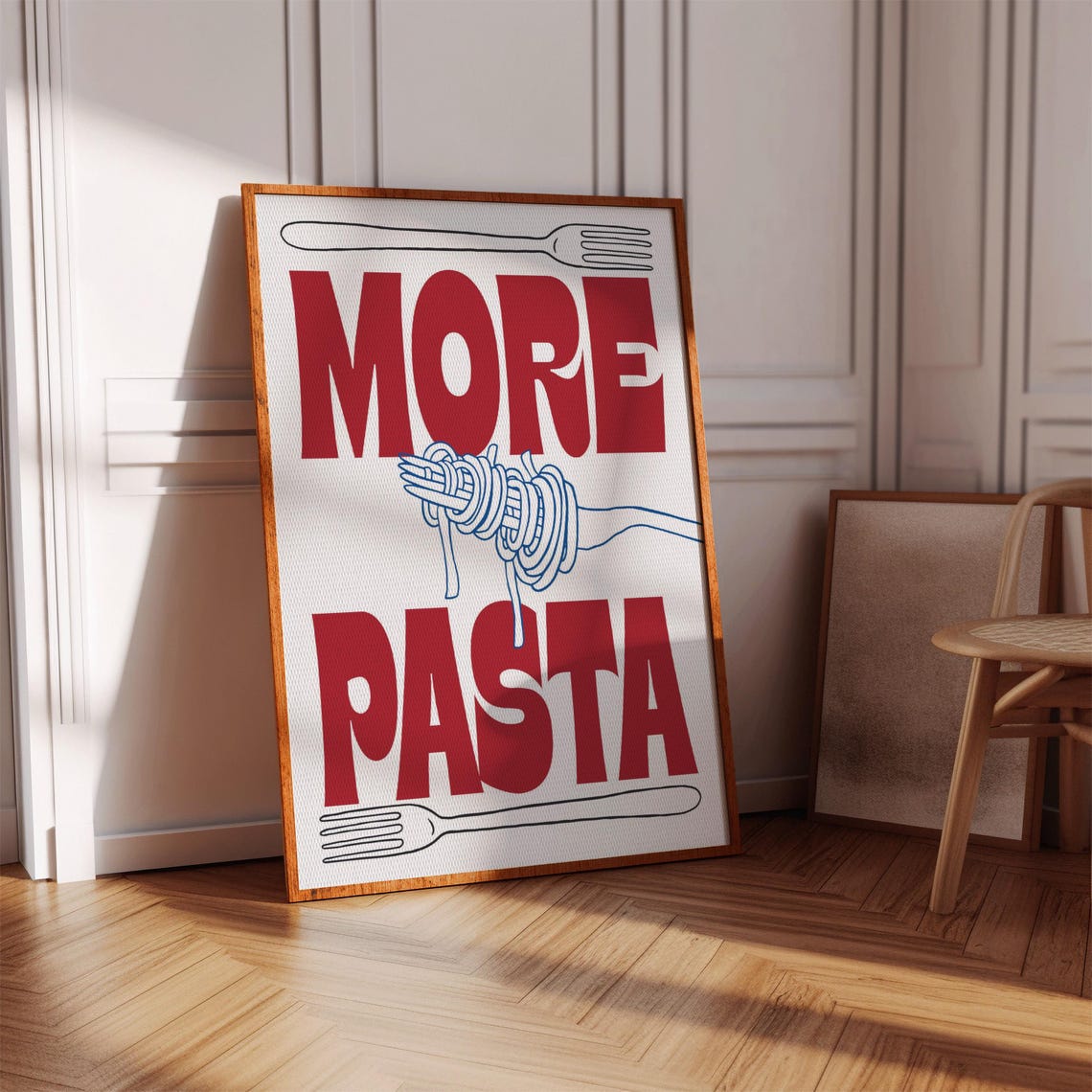 More Pasta Red Retro Kitchen Spaghetti Fork Fun Foodie Poster