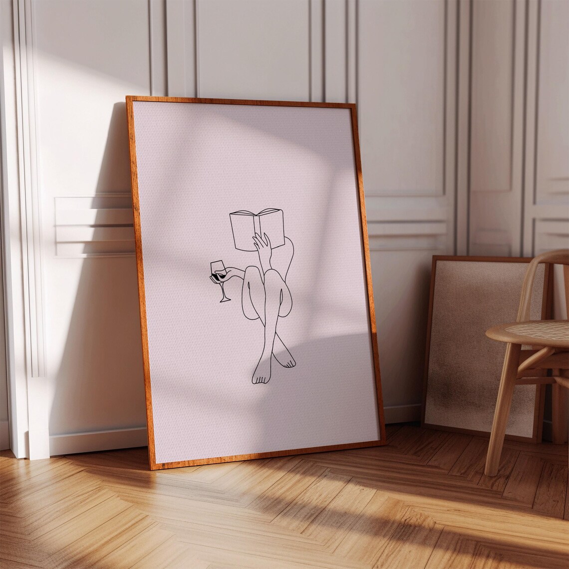 Pink Bookworm Fine Line Reading Art Print
