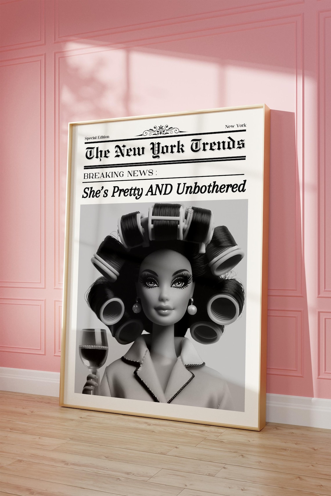 Trendy Newspaper Print Retro Doll Poster