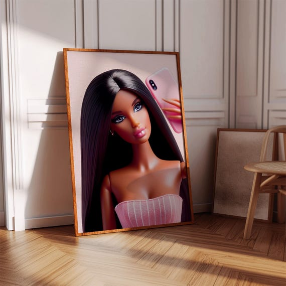 Brunette Doll Selfie Poster Girly Pink Wall Art Digital Download
