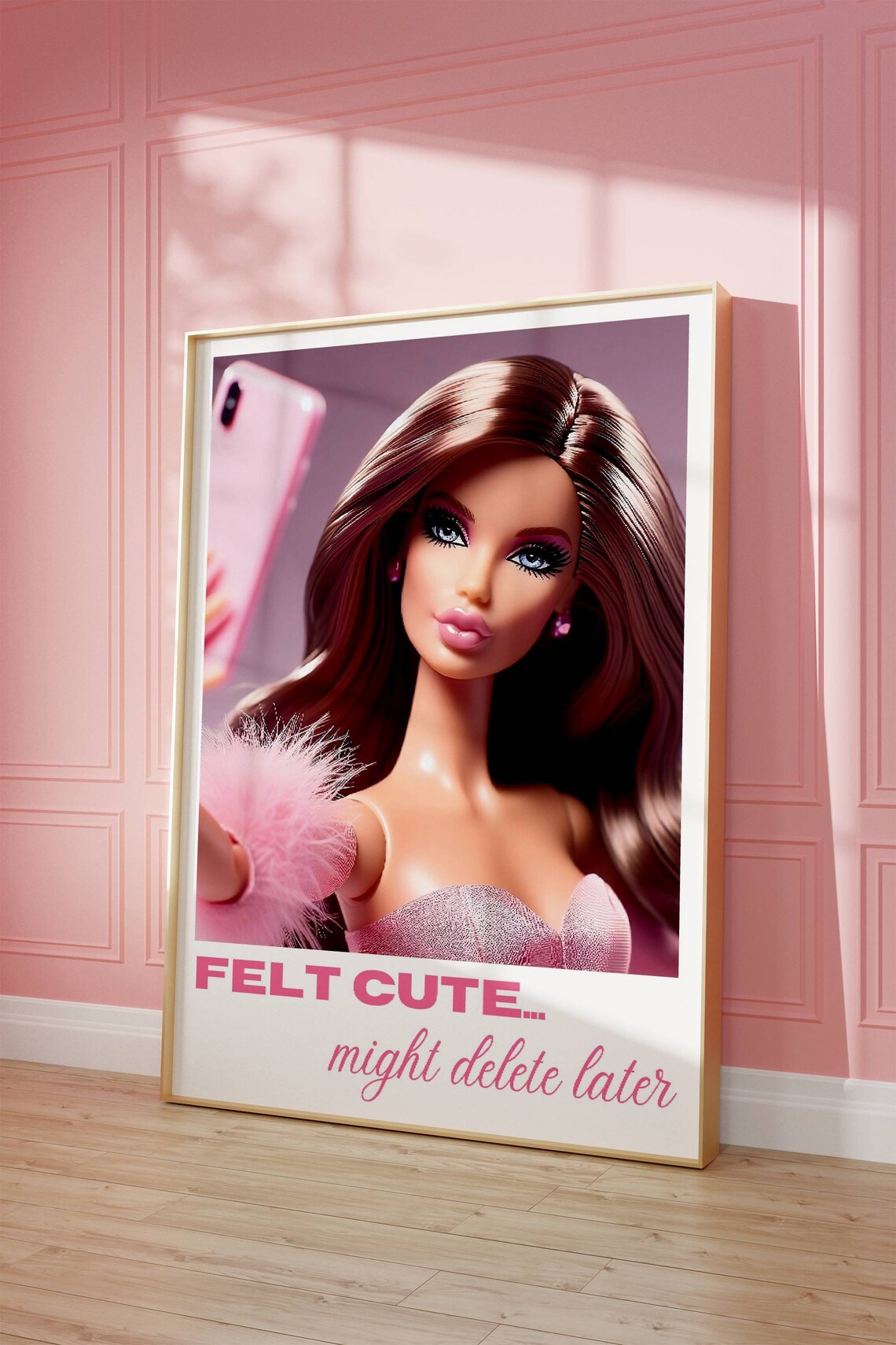 Girly Pink Selfie Poster, Retro Doll Art Print
