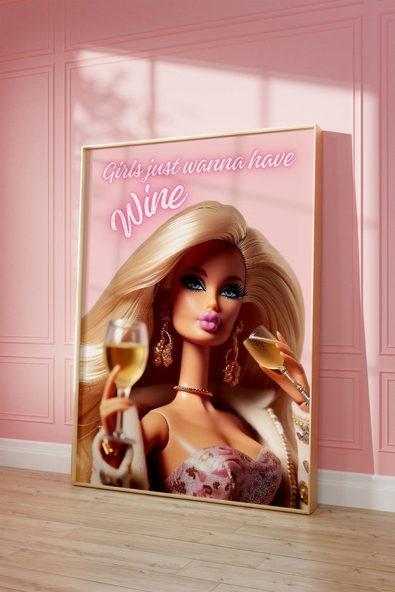 Girly Fashion Doll Print Girls Just Wanna Have Wine Digital Download