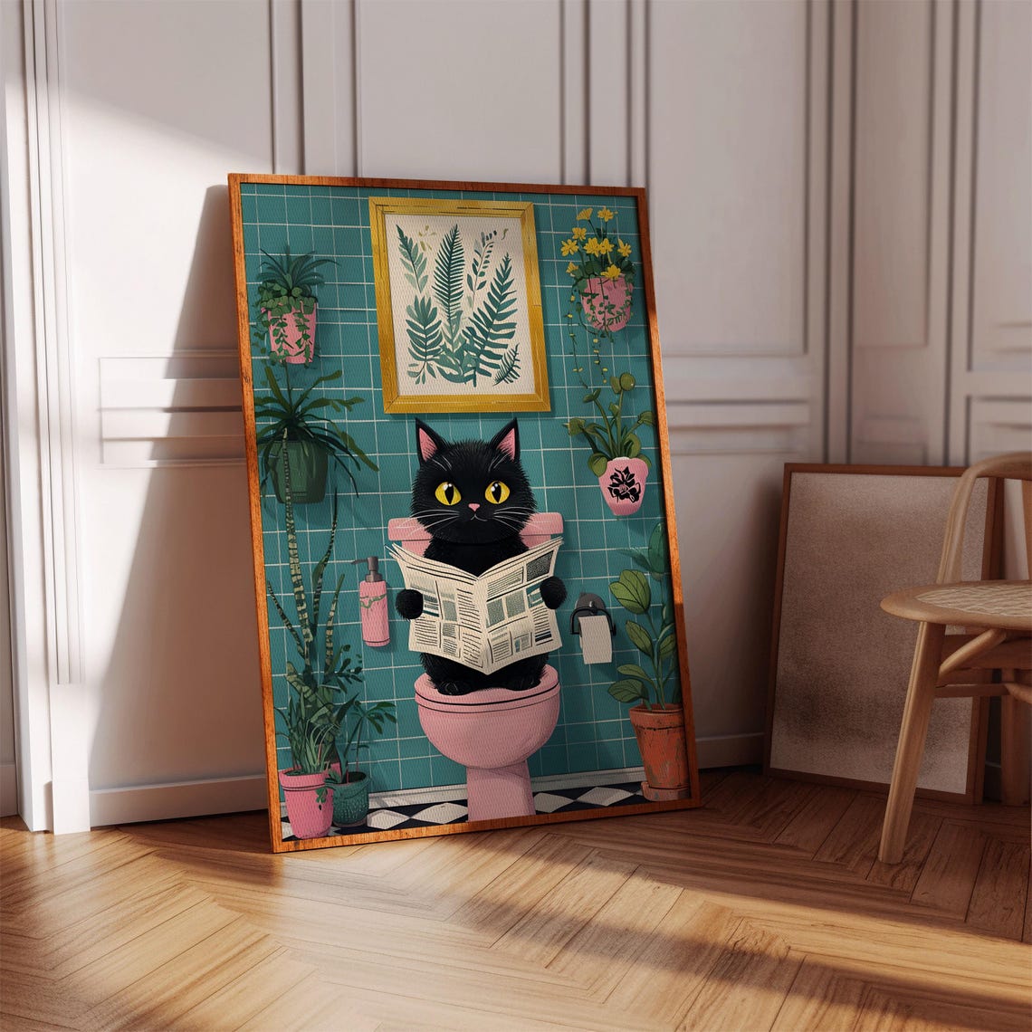 Cat Reading In The Toilet Funny Restroom Wall Art Instant Download