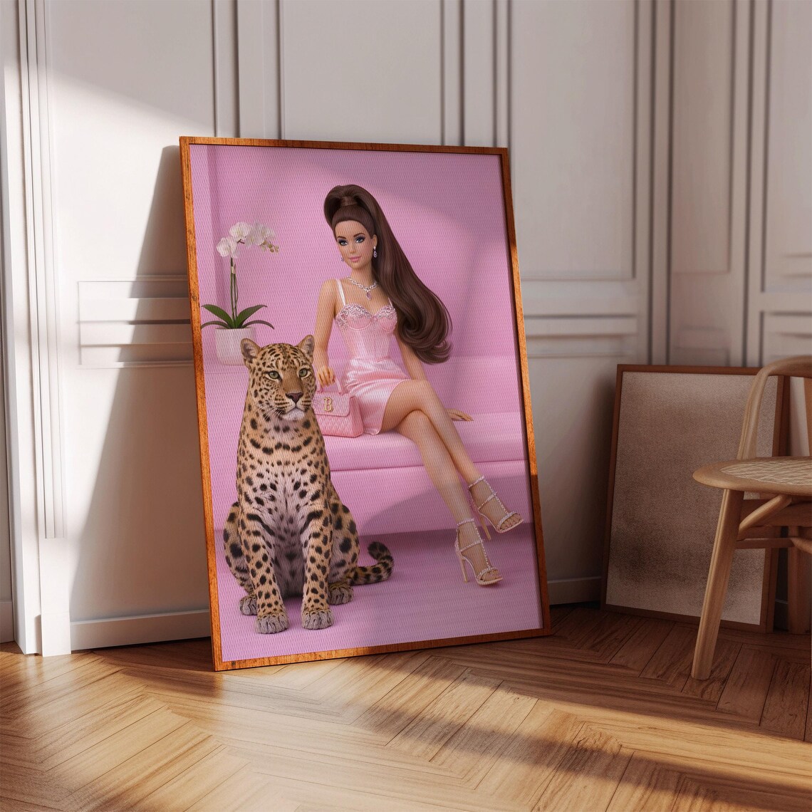 Glamorous Fashion Doll with Leopard Pink Luxury Style Art Poster