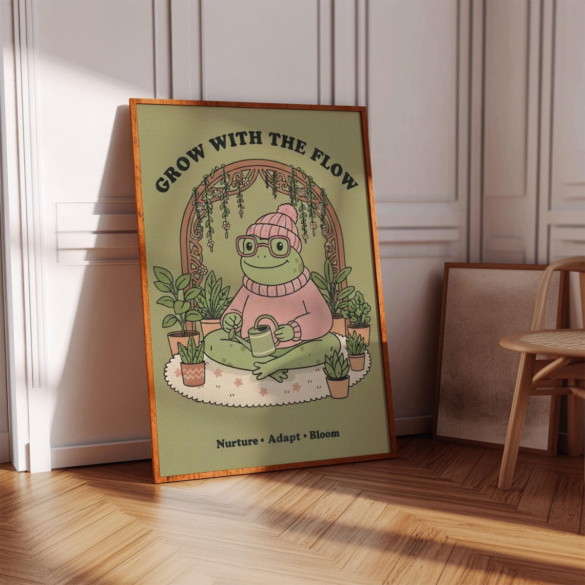 Grow With The Flow Frog Plants Cozy Cottagecore Affirmation Poster