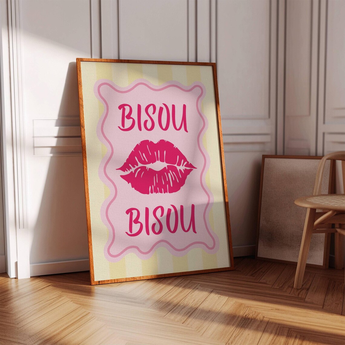 Bisou Print, Girly Pink French Kiss Poster