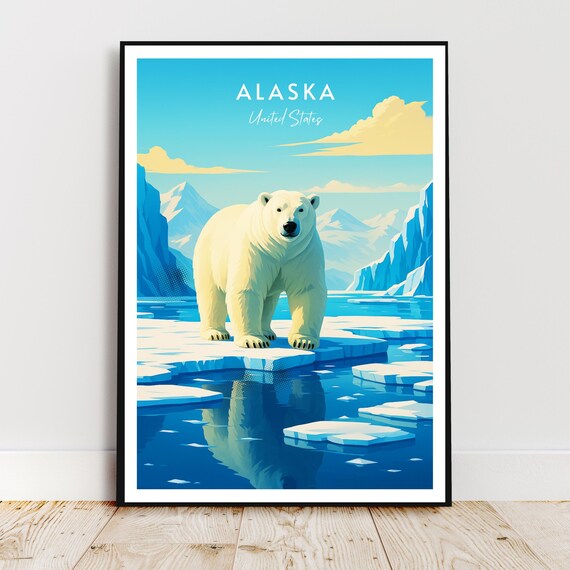 Travel Wall Art Alaska Usa United States America Polar Bear Ice Floe Modern Poster Gift Print
