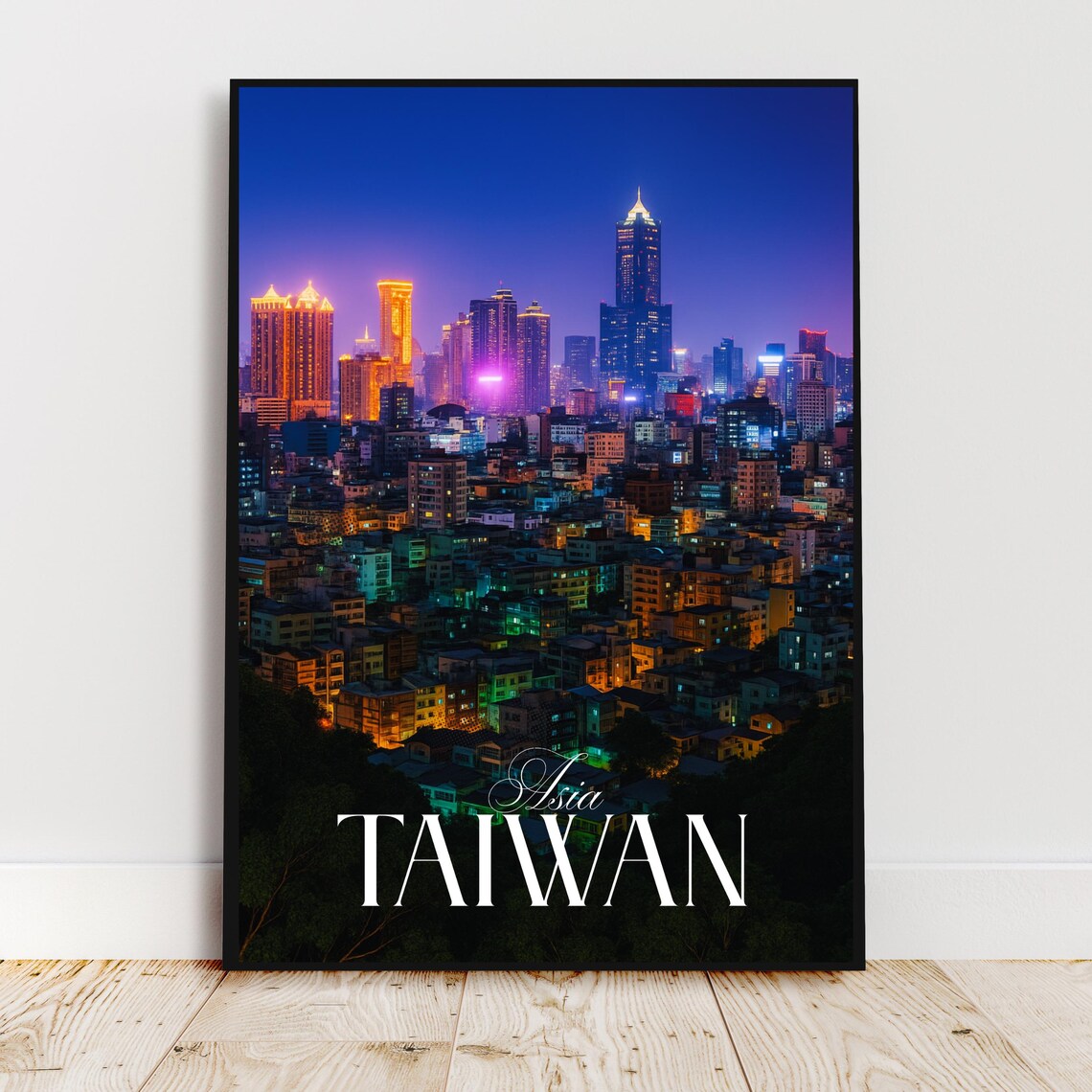 Taiwan Night City Lights Skyline Vibrant Asia Travel Poster Art
