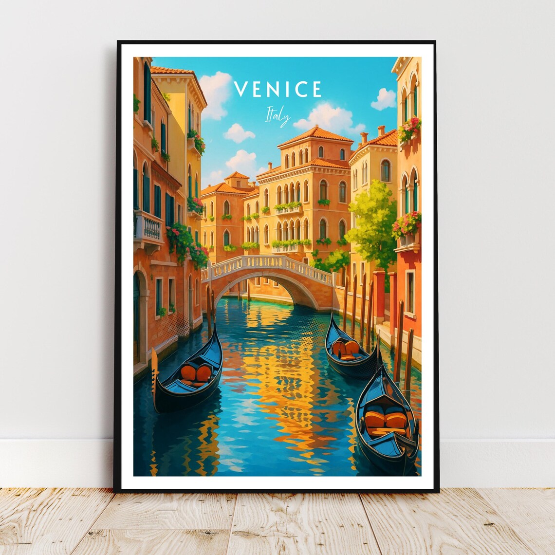 Venice Italy Gondolas on the Grand Canal Bridge Travel Poster
