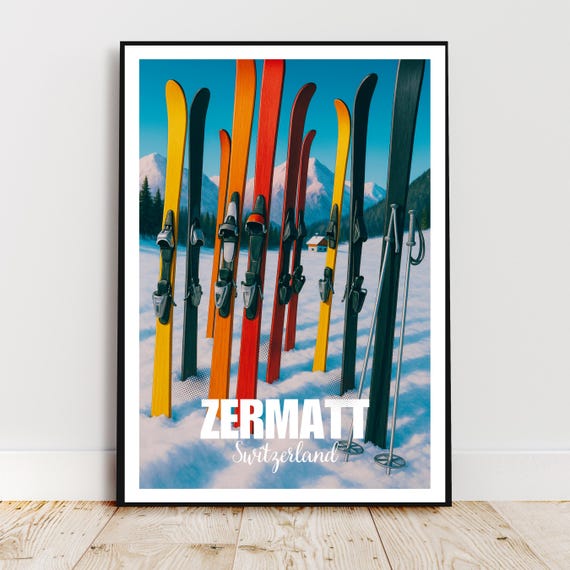 Travel Wall Poster Zermatt Switzerland Europe Ski Resort Winter Sports Snow Modern Art Gift Print