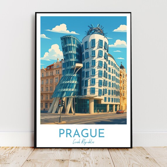 Travel Wall Art Prague Czech Republic Czechia Europe Dancing House Modern Poster Gift Print