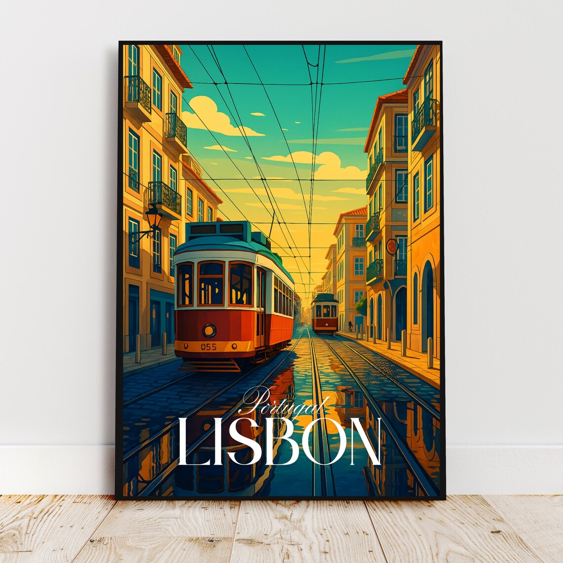 Lisbon Portugal Retro Tram 055 Vintage Street Travel Poster Art