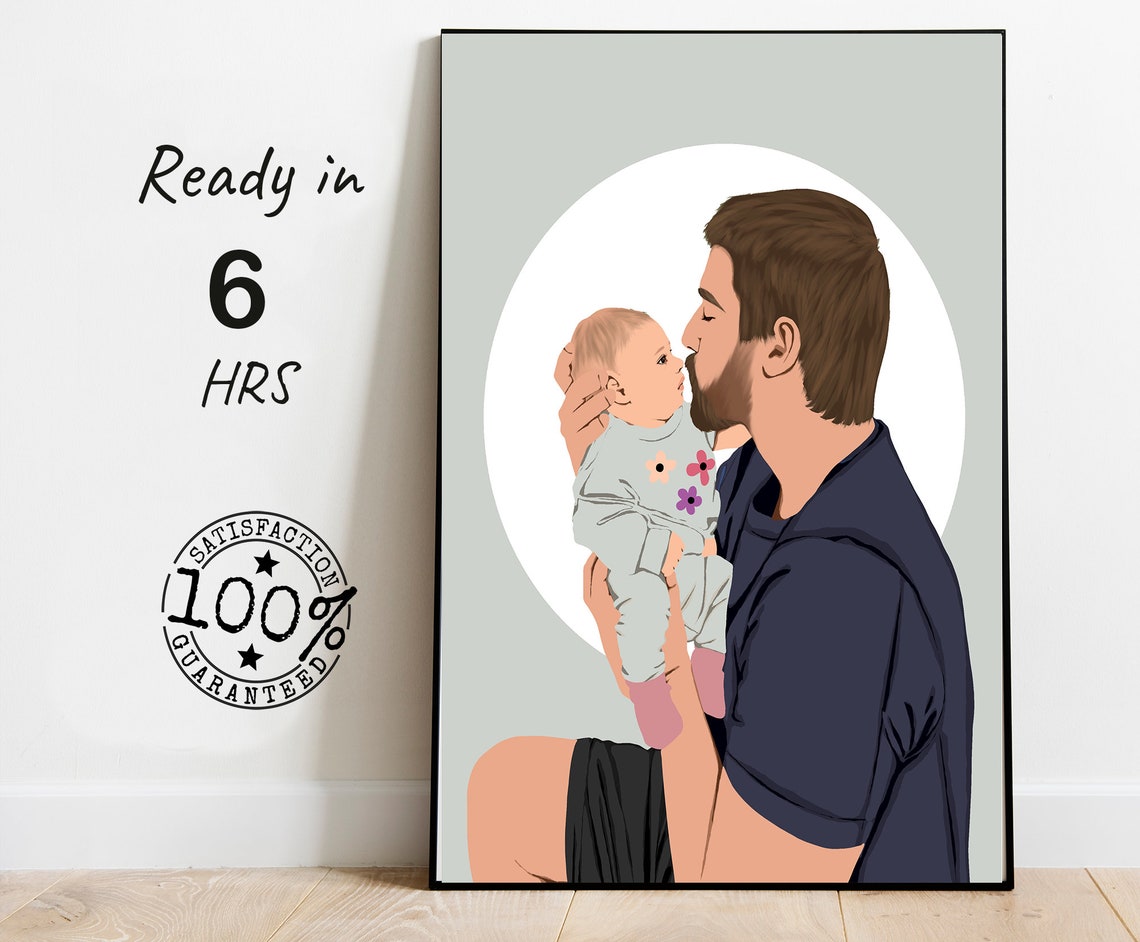 Father Kissing His Baby Faceless Colored Illustration Poster