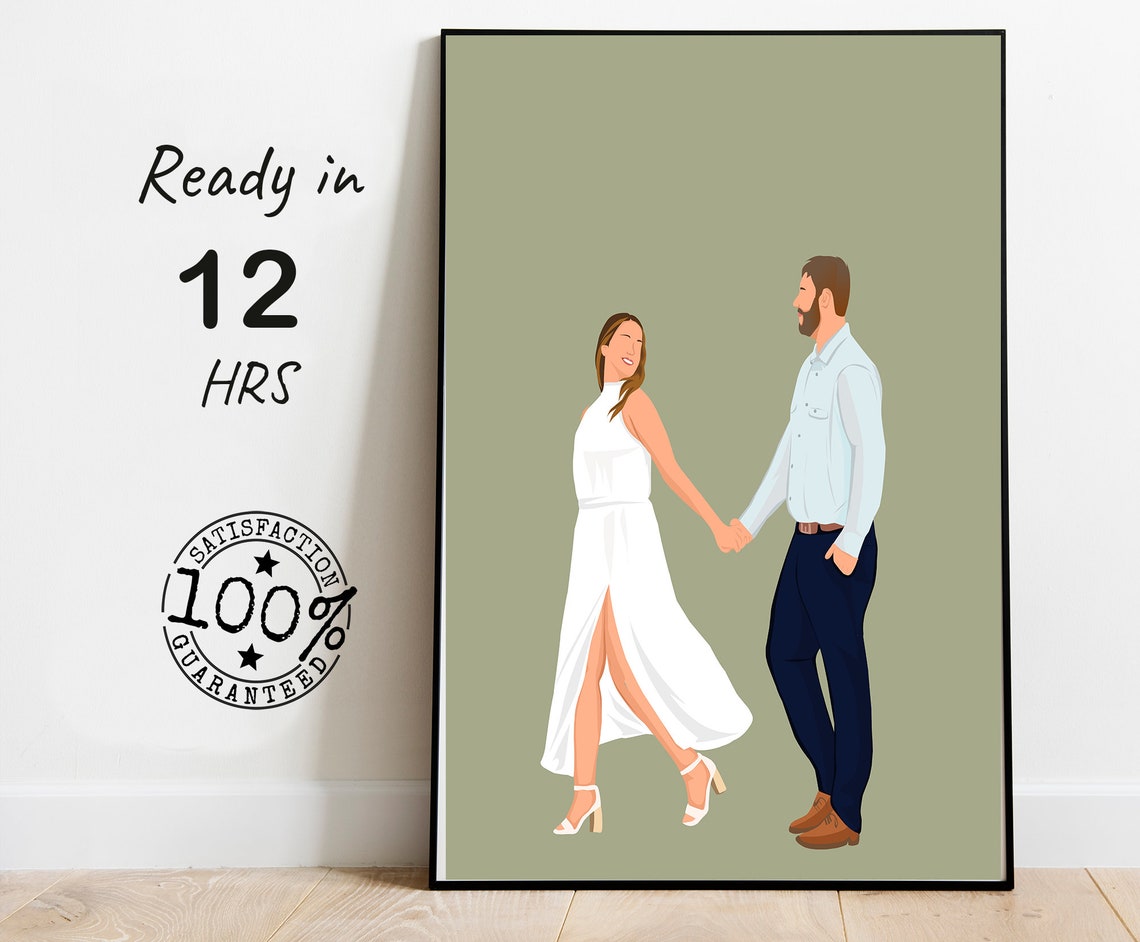 Couple Holding Hands Custom Color Portrait Sage Green Backdrop Poster