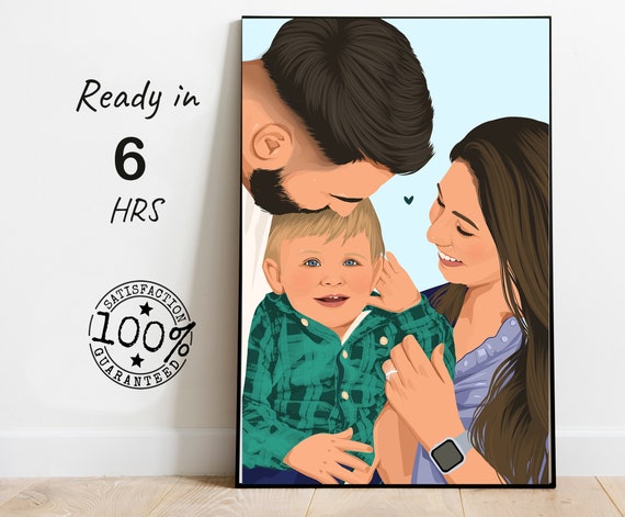 Colored Family Of Three Sharing A Loving Moment Portrait Poster