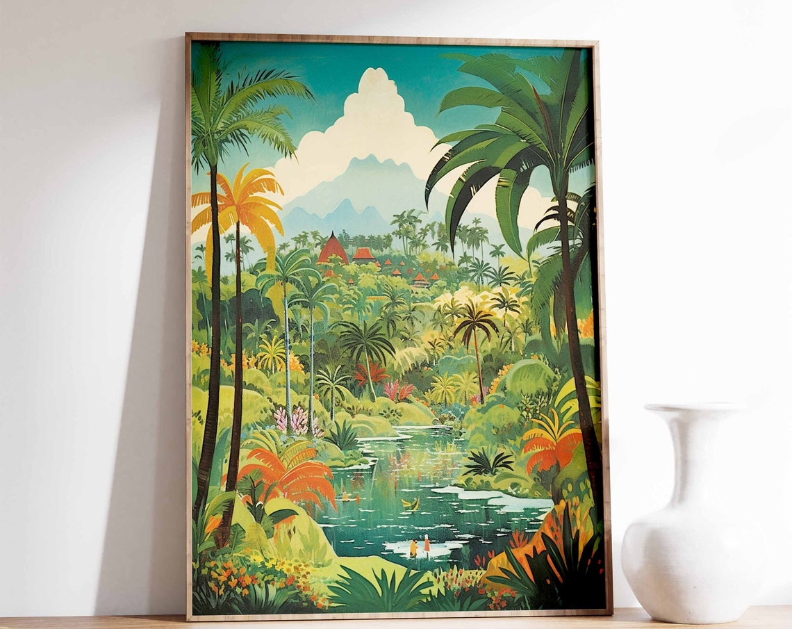 Tropical Jungle Lagoon Palm Trees Hidden Paradise Travel Poster
