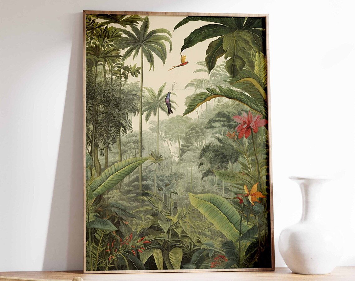 Vintage Botanical Print, Tropical Floral Jungle