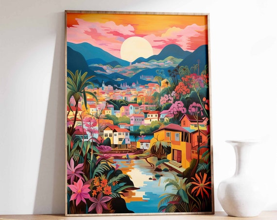 Colombia Travel Poster Latin Decor Colombian Print Floral Indigenous Wall Art Folk