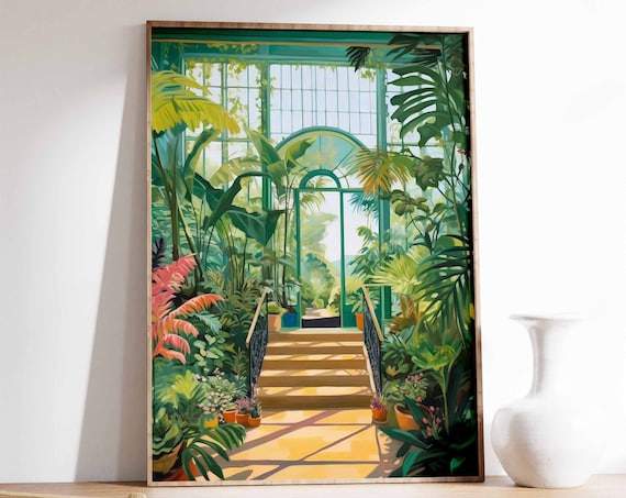Sunlit Greenhouse Botanical Garden Lush Tropical Plants Poster