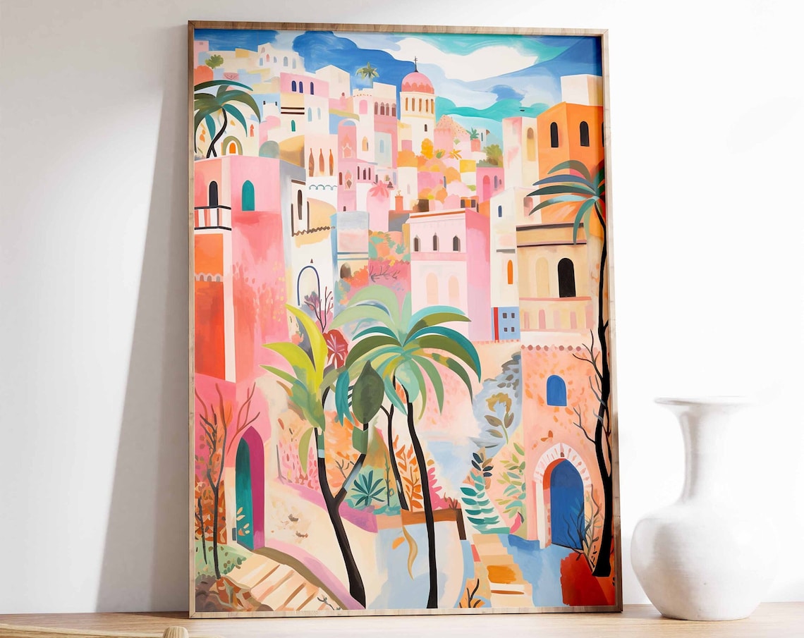Algeria Old Town Colorful Palm Street North Africa Art Poster