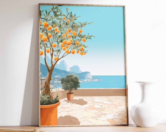 Amalfi Coast Travel Poster, Vintage Italian Fruit