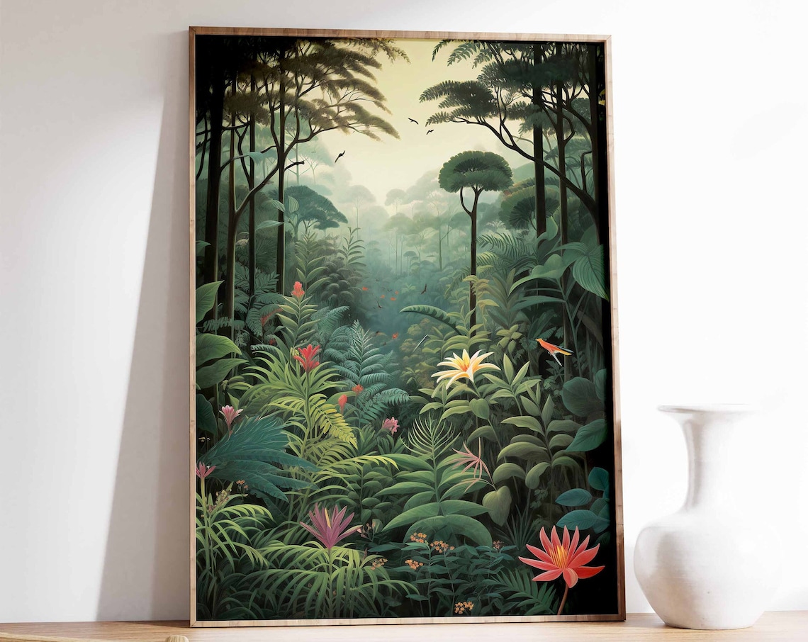 Tropical Floral Botanical Print, Rousseau-Inspired Garden Poster