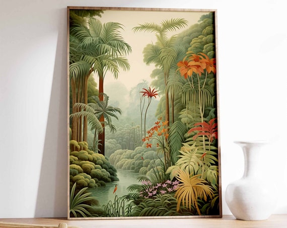 Vintage Tropical Botanical Print, Henri Rousseau Jungle