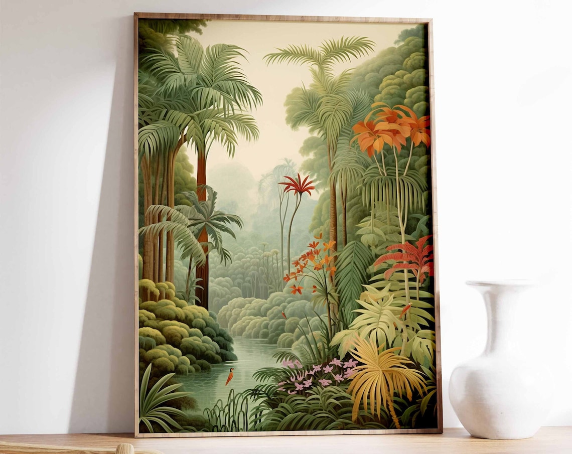 Vintage Tropical Botanical Print, Henri Rousseau Jungle