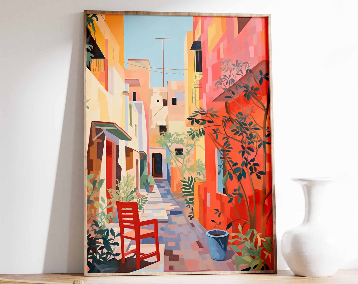 Sunny Mediterranean Summer Alleyway Orange Buildings Art Poster