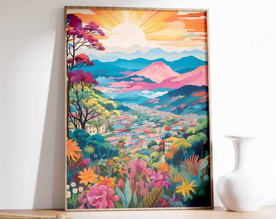 Colombia Travel Poster Latin Decor Colombian Print Floral Indigenous Wall Art Folk