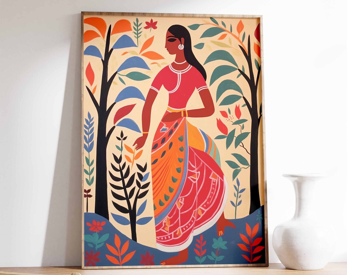 India Travel Poster Print, Floral Folk Culture