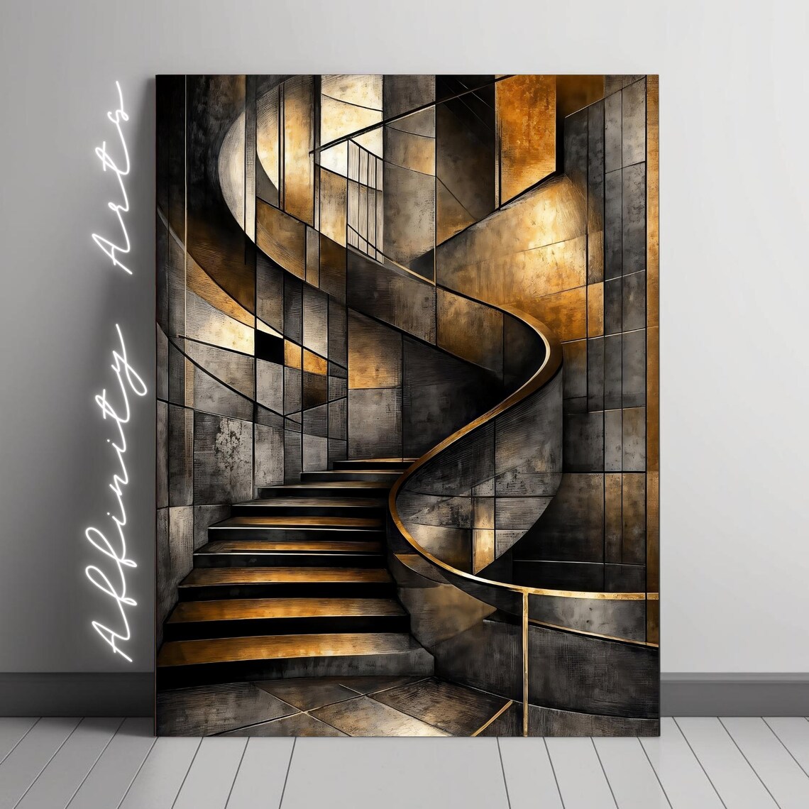 Abstract Geometric Staircase, Modern Industrial Art Print