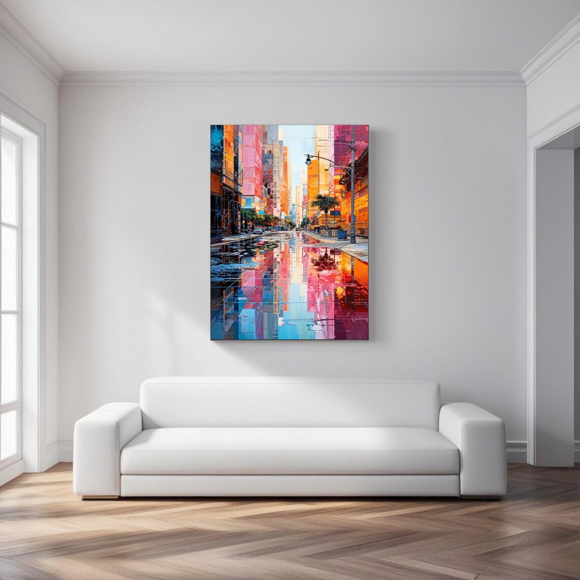 Colorful City Street Reflection, Modern Urban Painting - Image 6