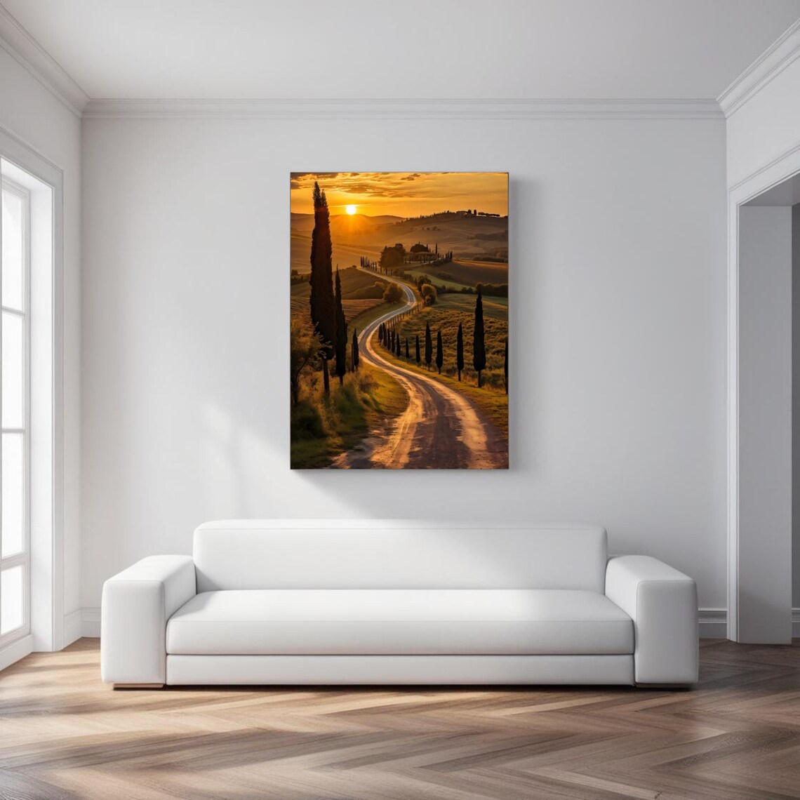 Tuscany Sunset Road, Scenic Landscape Art Print - Image 2