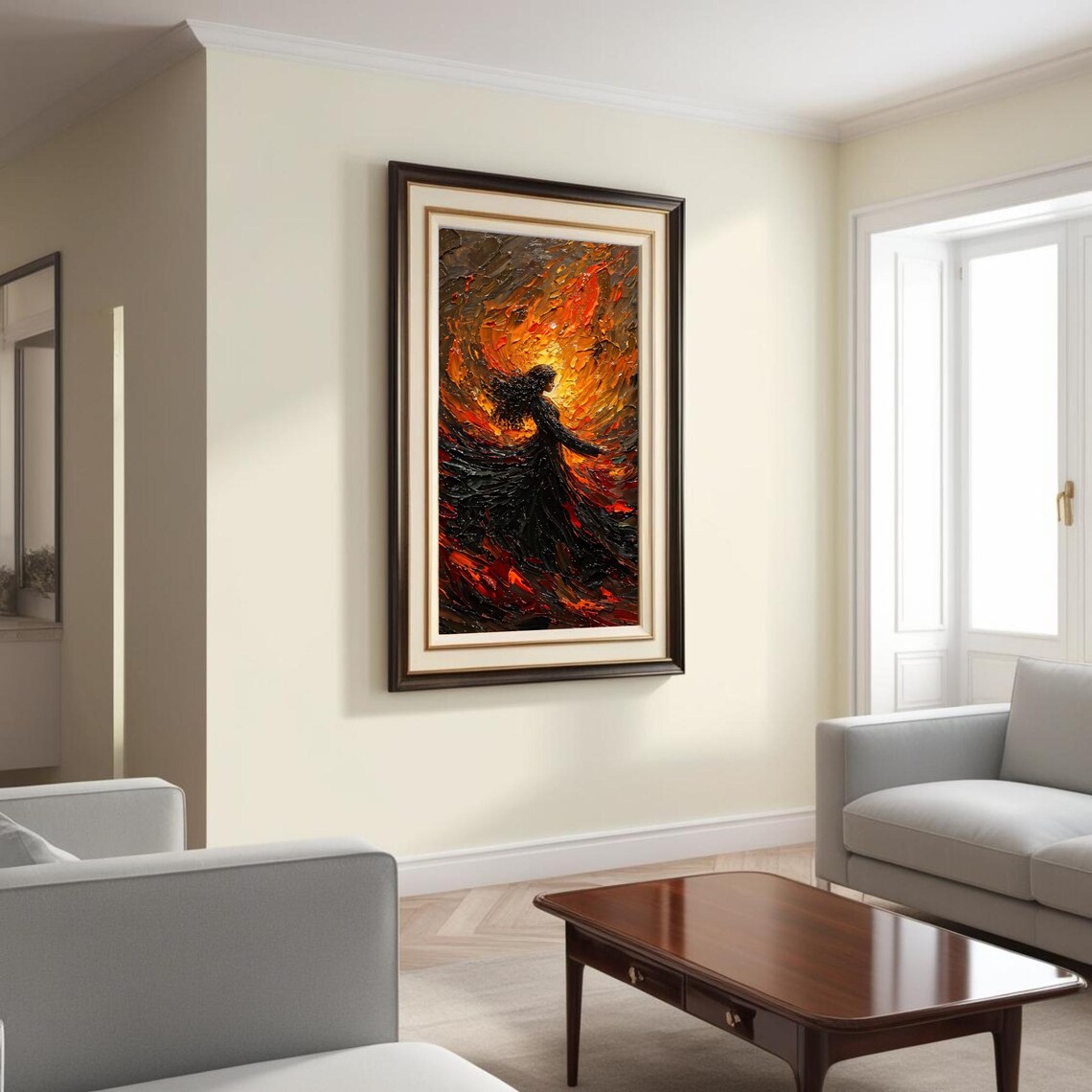 Fiery Soul Abstract Oil Style Dark Fantasy Woman - Image 3