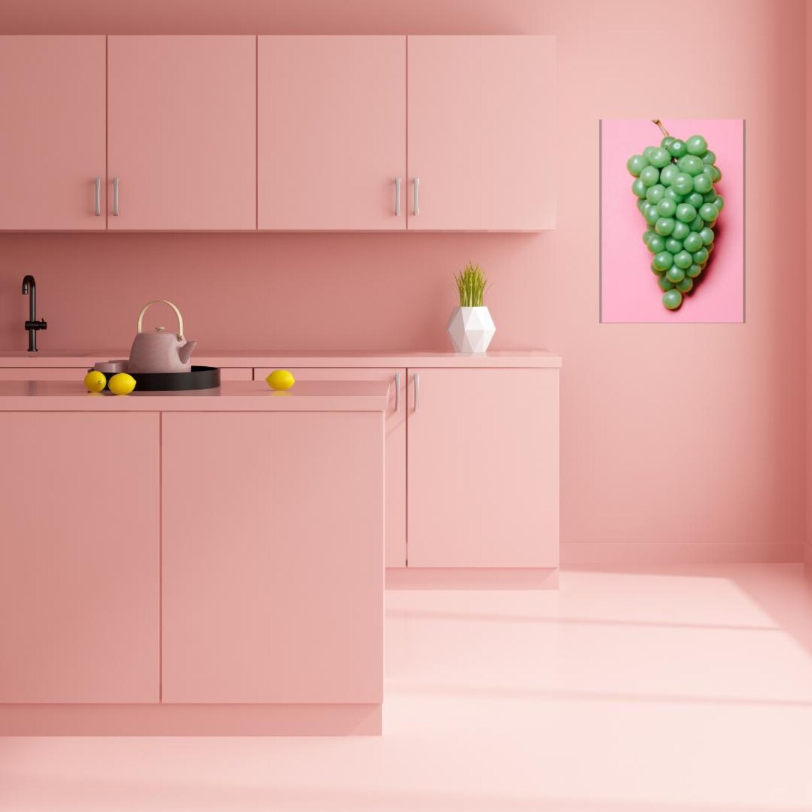 Green Grapes On Pink Background, Kitchen Decor - Image 5