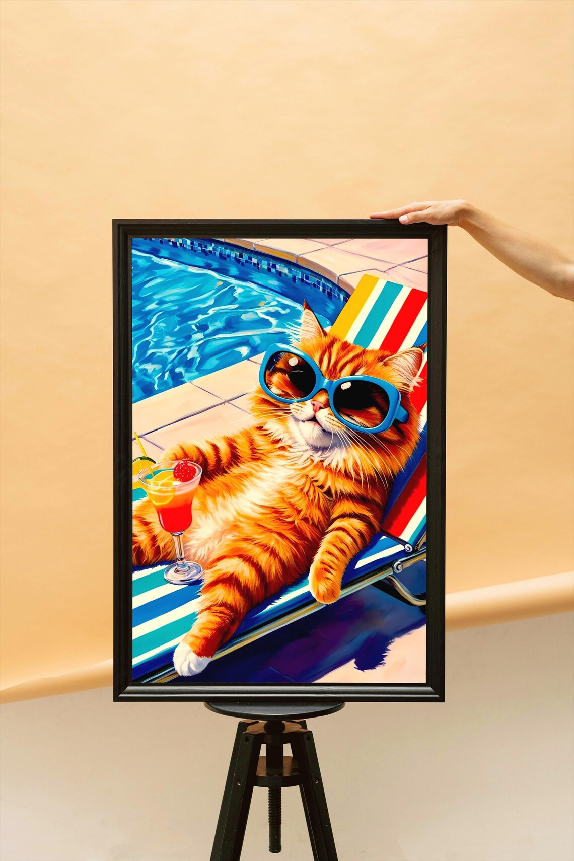 Poolside Cat Funny Summer Cat Art Print - Image 5