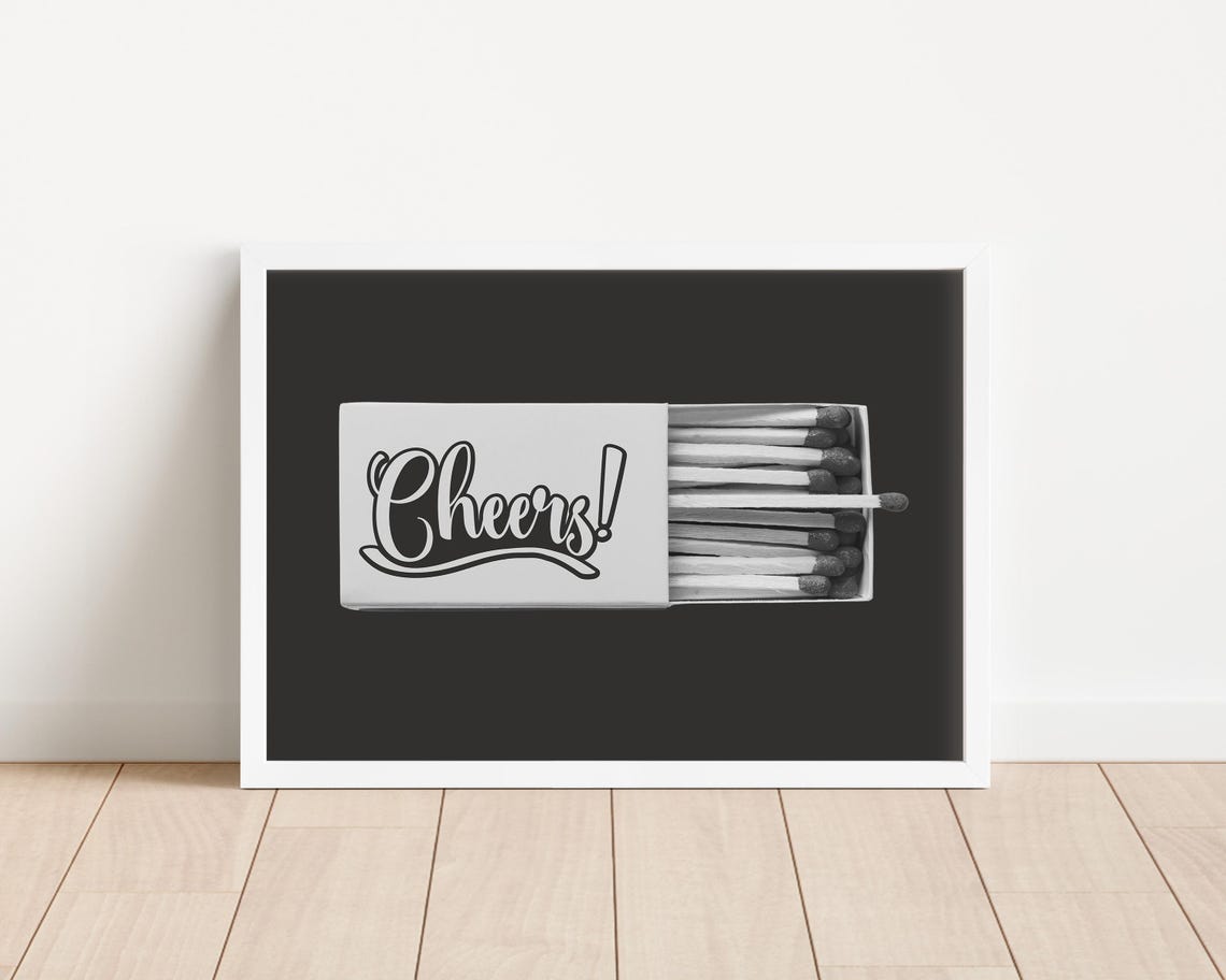 Cheers Matchbox Black and White Minimalist Photo Bar Cart Poster - Image 2