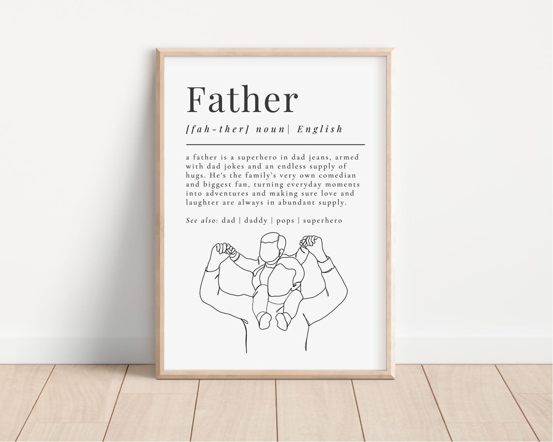 Father Definition Dictionary Dad Superhero Quote Line Art Print - Image 3