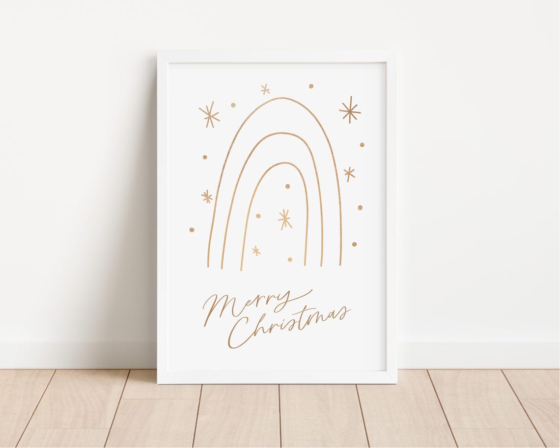 Minimalist Gold Rainbow Merry Christmas Line Art Holiday Poster - Image 2