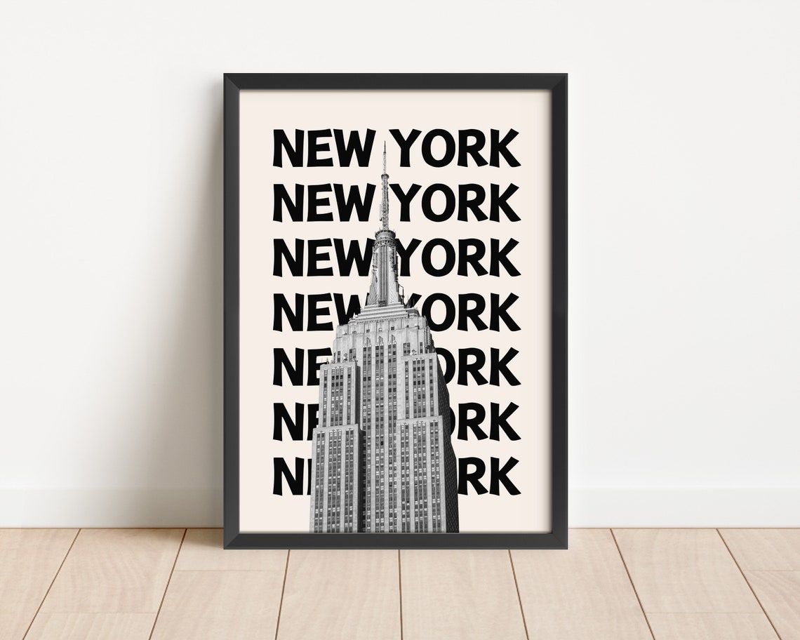 New York Retro Black Monochrome Empire State Building Travel Poster - Image 3
