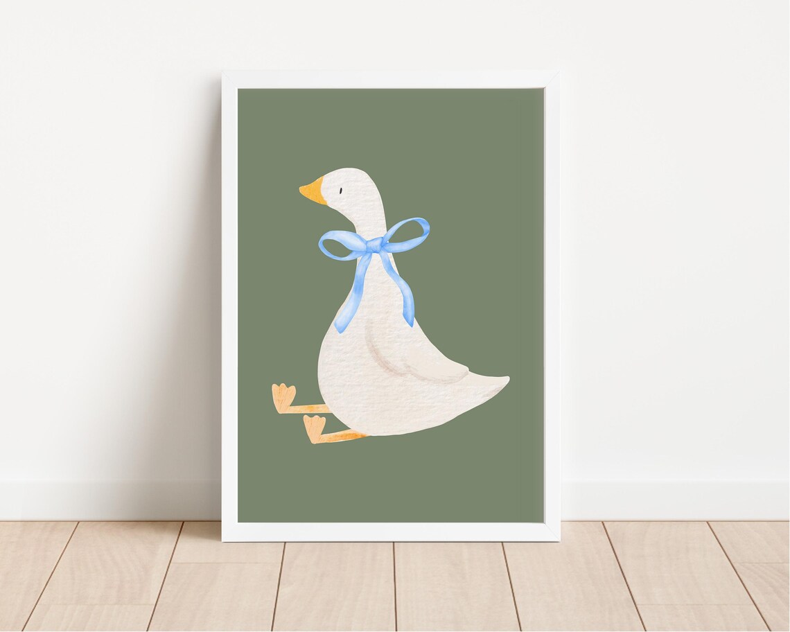 Cute Goose Nursery Art Sage Green Kids Baby Room Animal Print - Image 4
