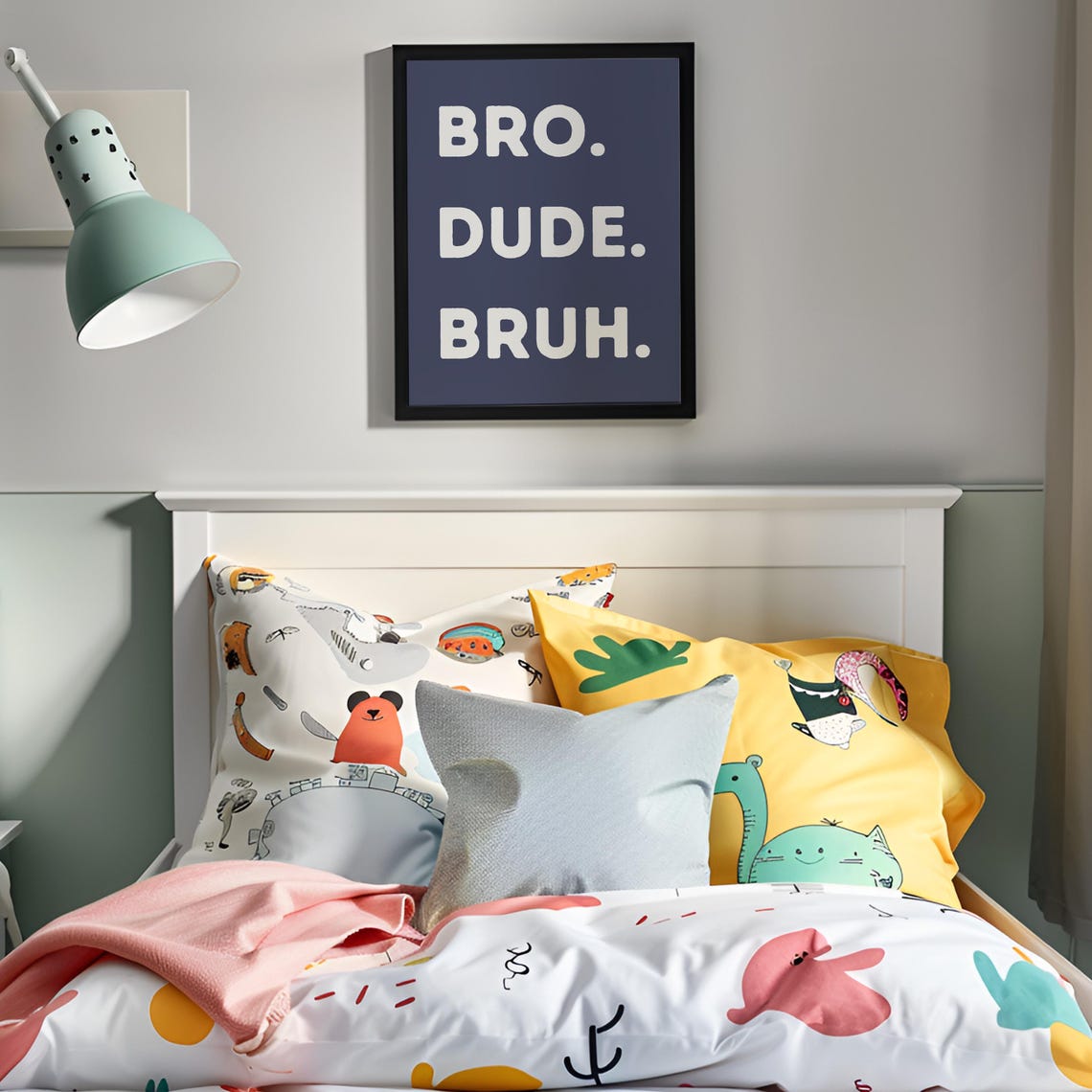 Bro Dude Bruh Navy Blue Funny Boys Room Quote Typography Poster